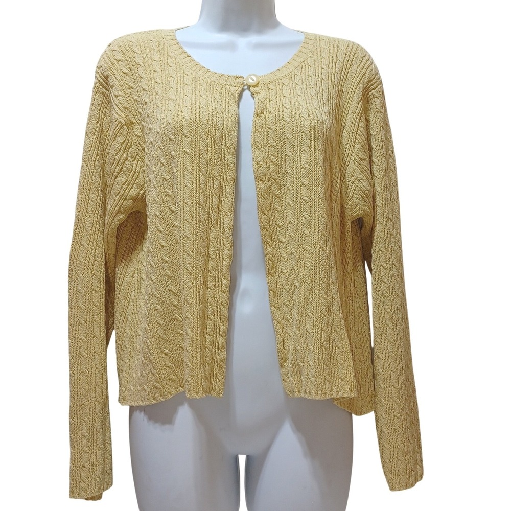 100% Silk Cardigan Womens S Butter Yellow Coastal Preppy Grannycore